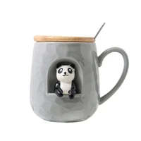 cartoon cat relief glaze ceramic cup creative mug with lid spoon coffee cup for boys and girls students milk