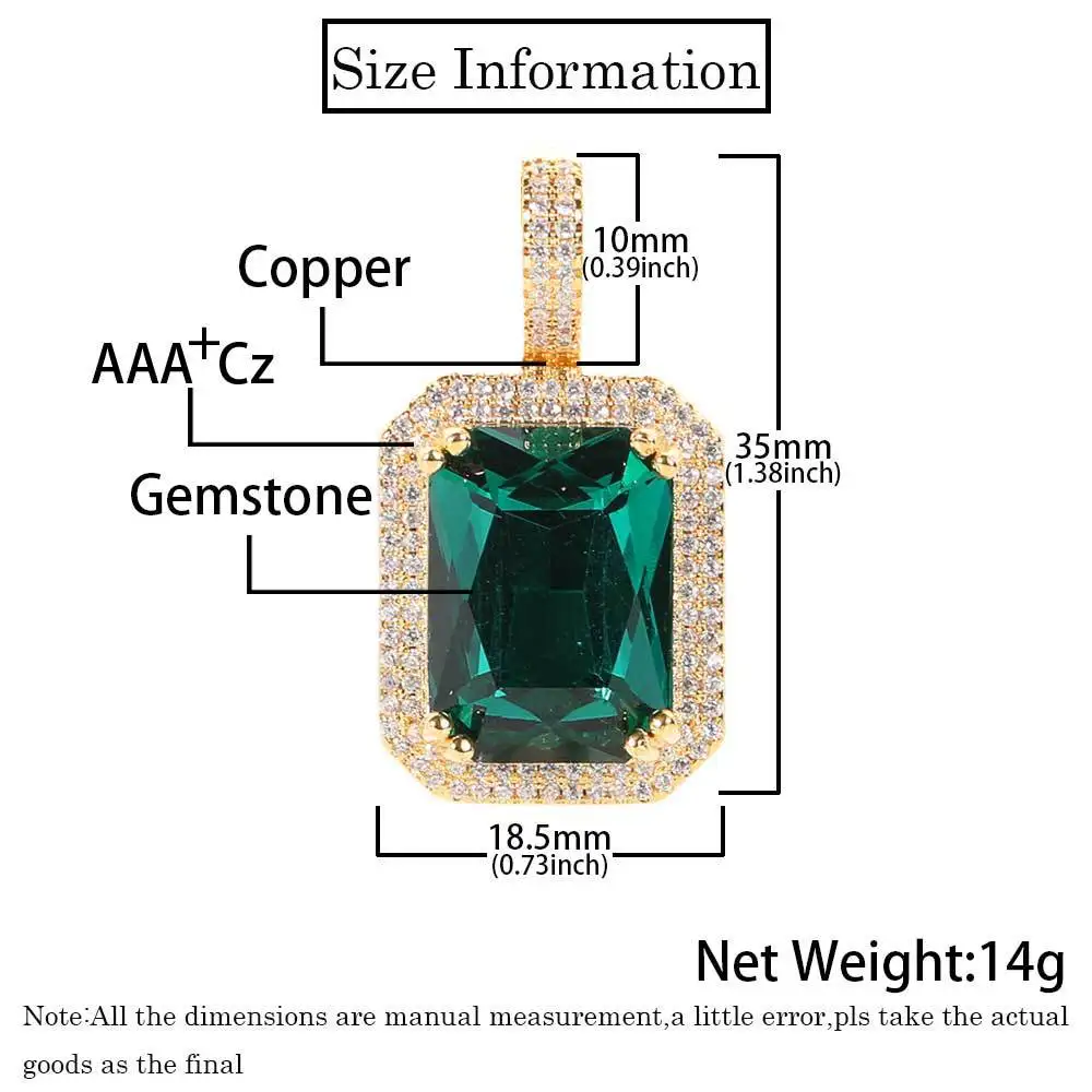 

Rock Sugar Cube Gem Pendant Necklace Hip Hop Rock Street Fashion Women Multicolor Zircon Necklace Trendy Men's Jewelry Gift