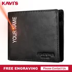 Кошелек KAVIS мужской с гравировкой, Модный маленький бумажник из 100% воловьей кожи, кредитница, короткий клатч с блокировкой по RFID