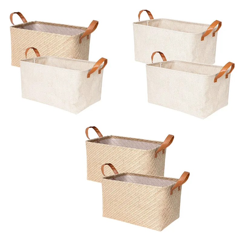 

HOT 2Pcs Woven Storage Basket Eco-Friendly Home Storage Box Foldable Organizer Box Laundry Baskets Toys Sundries Organizer