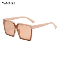 yameize female flat top sunglasses men women brand square shades sun glasses cool one piece uv400 beige green shades