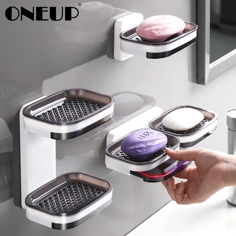 

ONEUP Portable Soap Dishes Convertible Soap Holder For A Bathroom Plastic Wall Mount Storage Box Organizer Bathroom Accessories