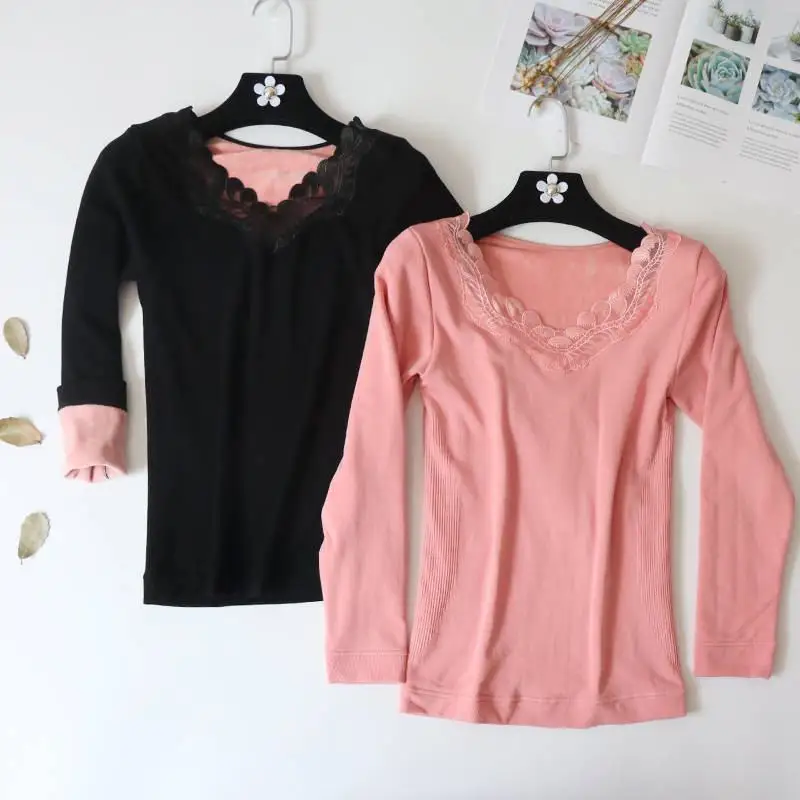 New Autumn Winter Women Thermal Underwear Female Plus Velvet Warm Thicken Body Shapped Slim Bottoming Top S21 |