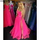 HONGFUYU женское вечернее платье-трапеция для выпускного вечера 2022 розовые Простые платья для праздника длинное официальное платье с разрезом сбоку