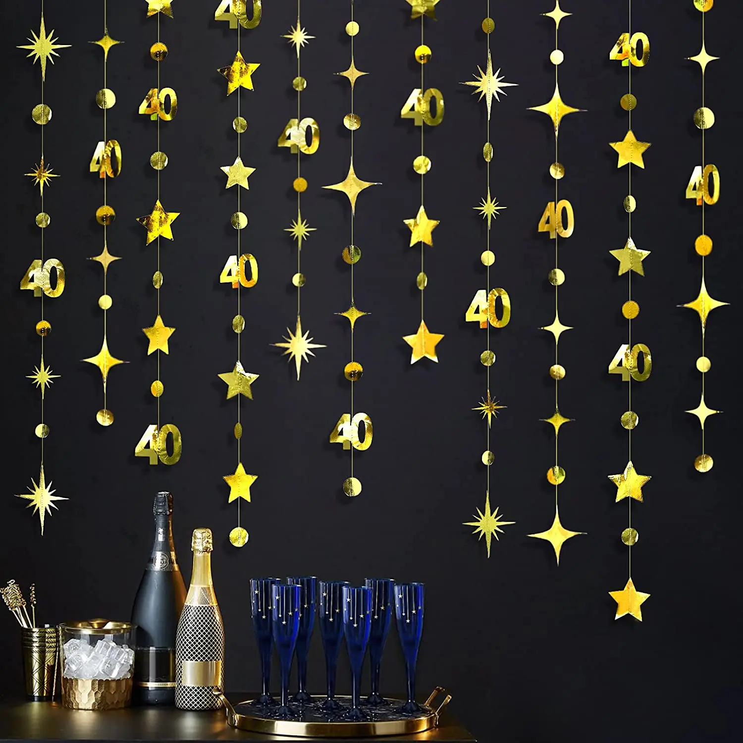 Décorations de banderole en or pour anniversaire de 40 ans  guirlandes en étoile scintillante à
