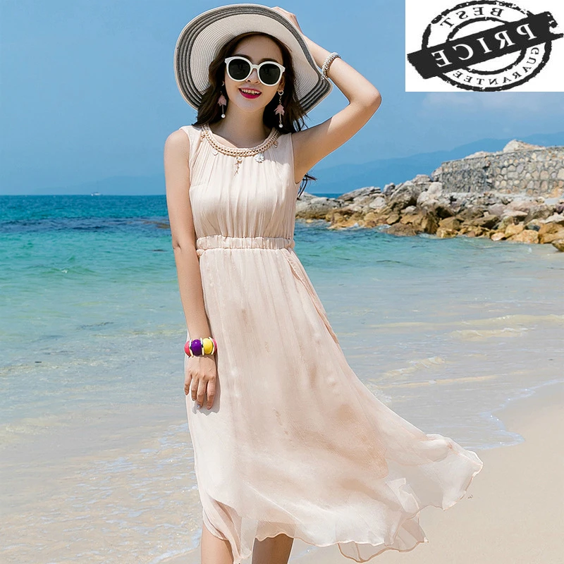 

Dress Beach Summer Women Real Silk Long Party Dress Slim Elegant Maxi Dresses Office Ladies Vestidos Clothes 2021 LWL1aa1