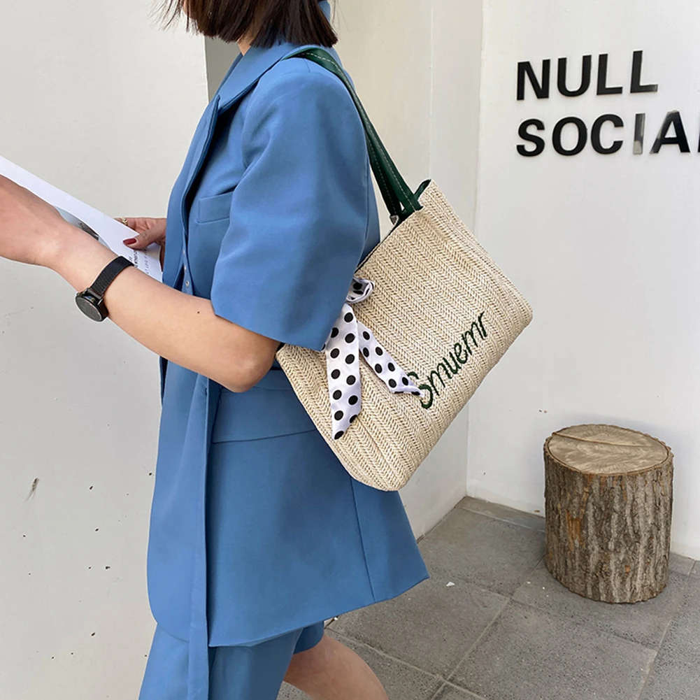 Женские сумки на плечо соломенные тканые вместительные повседневные женские