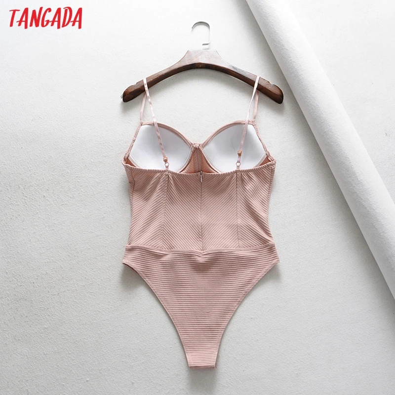 

Tangada Women Sexy Striped Bra Playsuits Rompers Strap Adjust Back Zipper Ladies Sexy Chic Playsuits LK12