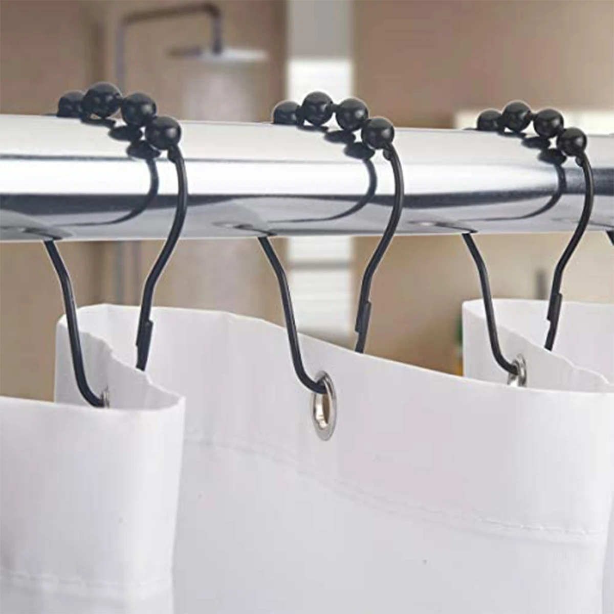 

Curtain Hanging 12 Pieces Black Curtain Hanging Hooks Portable Household Shower Black Iron Hooks Shower Curtain Accessories