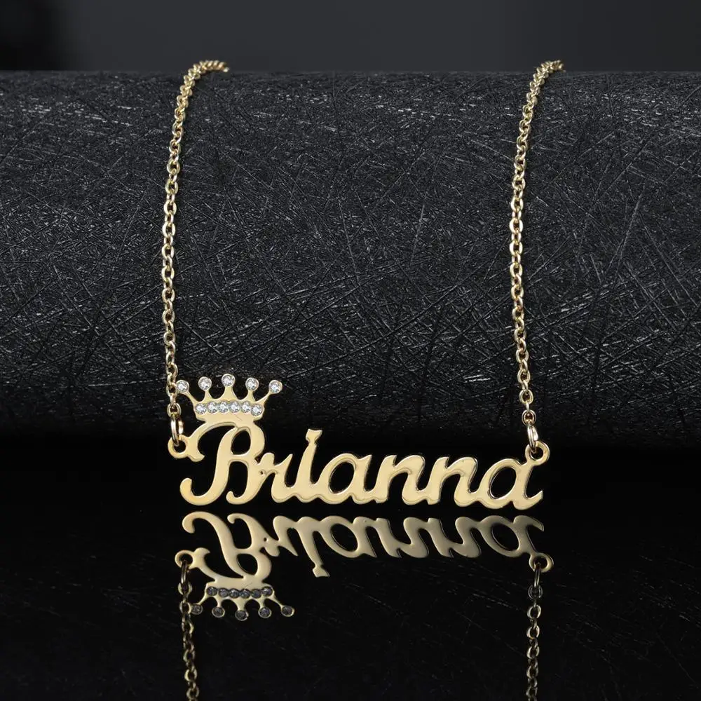 Customized Crown Personalized Name Necklace Crown iced Out Crystal Zircon Letter Pendant Necklace Women's Stainless Steel Gift