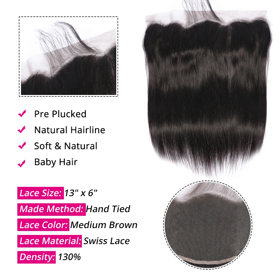 13x6 закрытие шнурка человеческих волос фронтальной бразильские прямые волосы уха