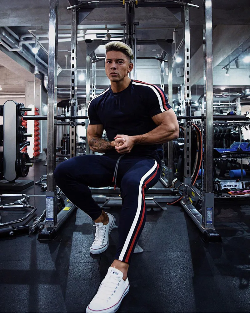 2020 men's tight trousers sports and leisure sweat-absorbent hit color zipper pants autumn new | Мужская одежда