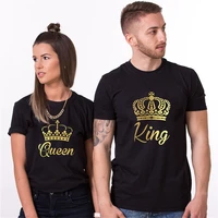 soft top tee unisex casual summer couple matching tee king and queen gold crowns printing t shirts pvcb