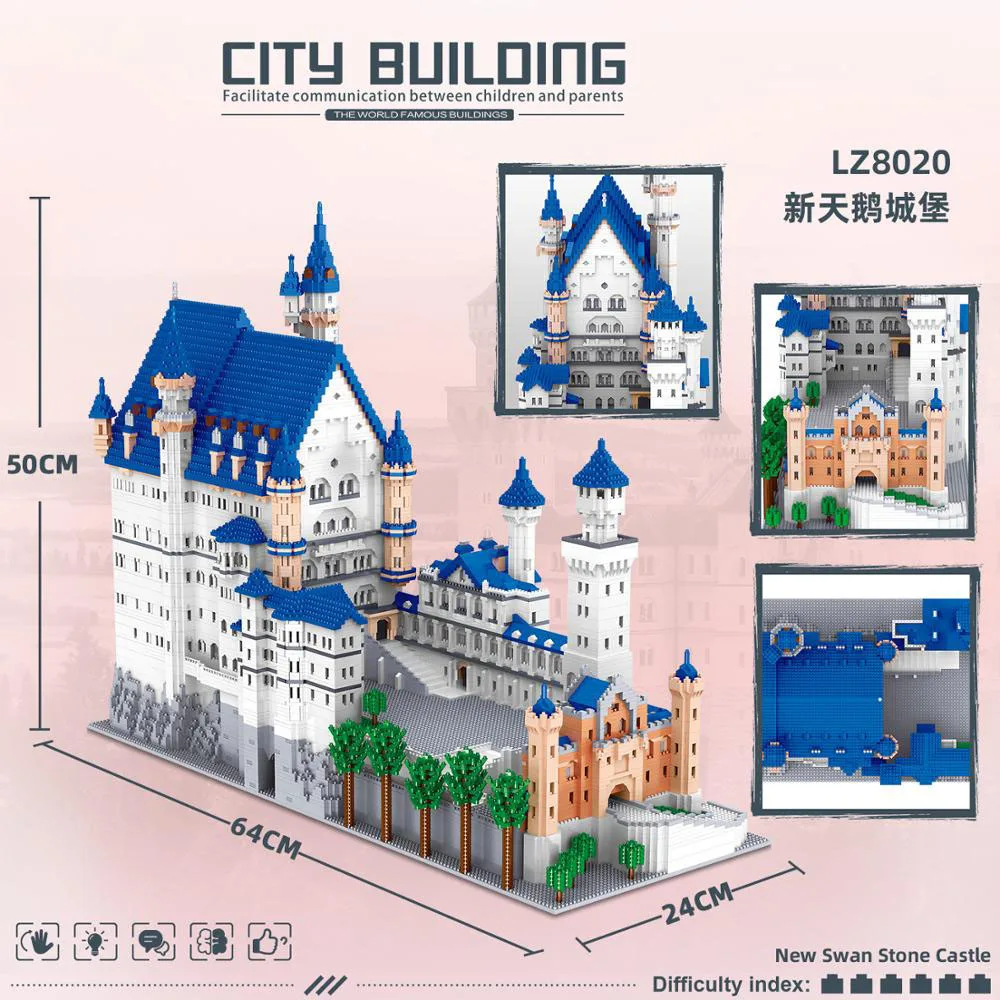 

LEZI LZ8020 Miniature Diamond Small Particle Architectural Model Series Neuschwanstein Castle Building Blocks Children's Toys