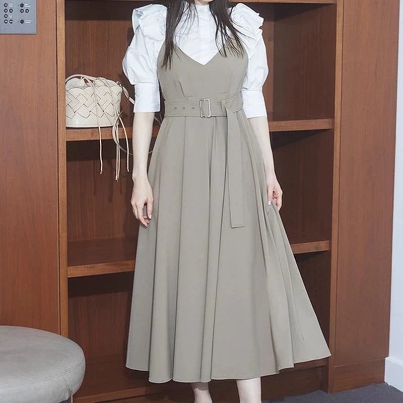 

2021 Spring Summer Chic Ruffles Patchwork Shirts Elegant Fashion Tide Solid Women Blouse Stand Collar Puff Sleeve Femme Blusas