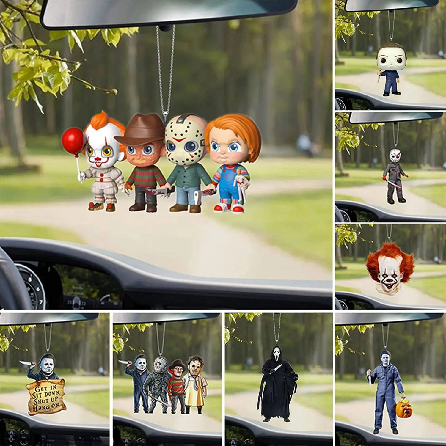 

Halloween Horror Gnome Pendant Zombie Gnome Car Rear View Mirror Pendant Acrylic Pendant Car Decoration Auto Hanging Ornaments