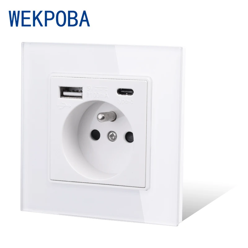 WEKPOBA французская полированная стандартная настенная розетка с заземлением USB Type A