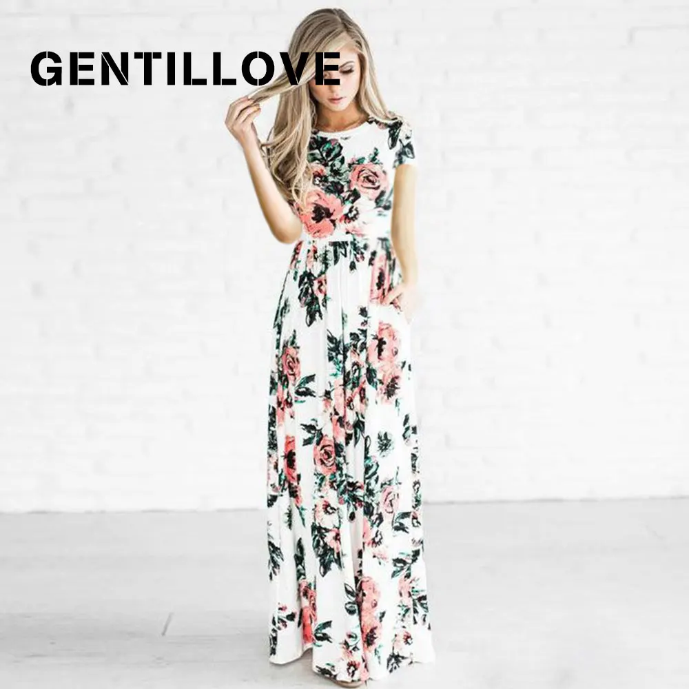 

Элегантное вечернее праздничное платье, женское летнее длинное платье с коротким рукавом и цветочным принтом в стиле бохо, Повседневное пл...
