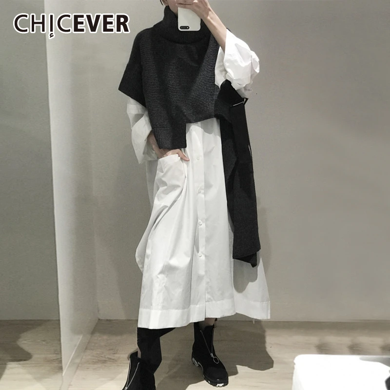 CHICEVER корейский вязаный свитер для женщин водолазка короткий рукав Свободные Нерегулярные Свитера Женские Осень Зима Новая мода