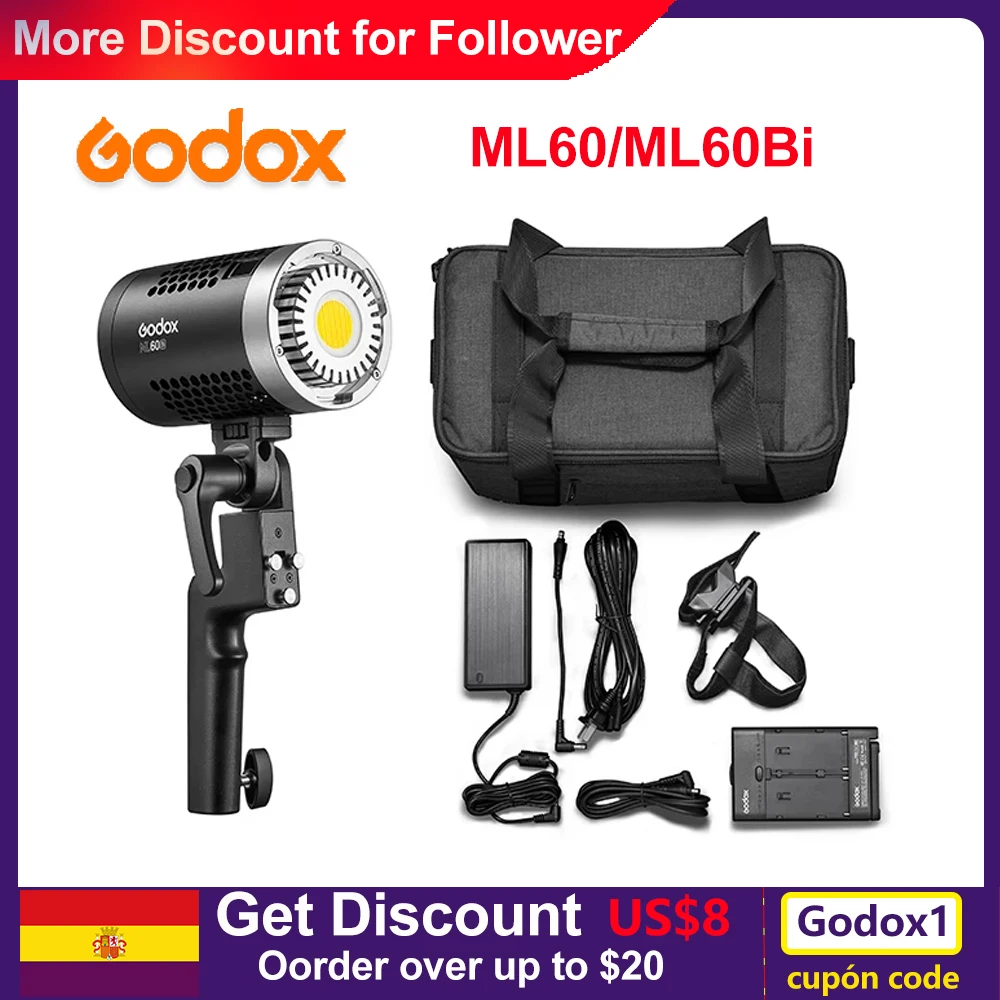 Двухцветная светодиодная лампа Godox ML60Bi ML60 Bi 60 Вт бесшумный режим портативная