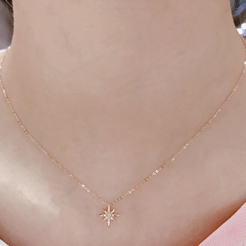 

AINUOSHI 18K Gold 0.07 Carat Natural Diamond Sun Hip Hop Style Simple Pendant Necklace Trendy Jewelry For Women 18''