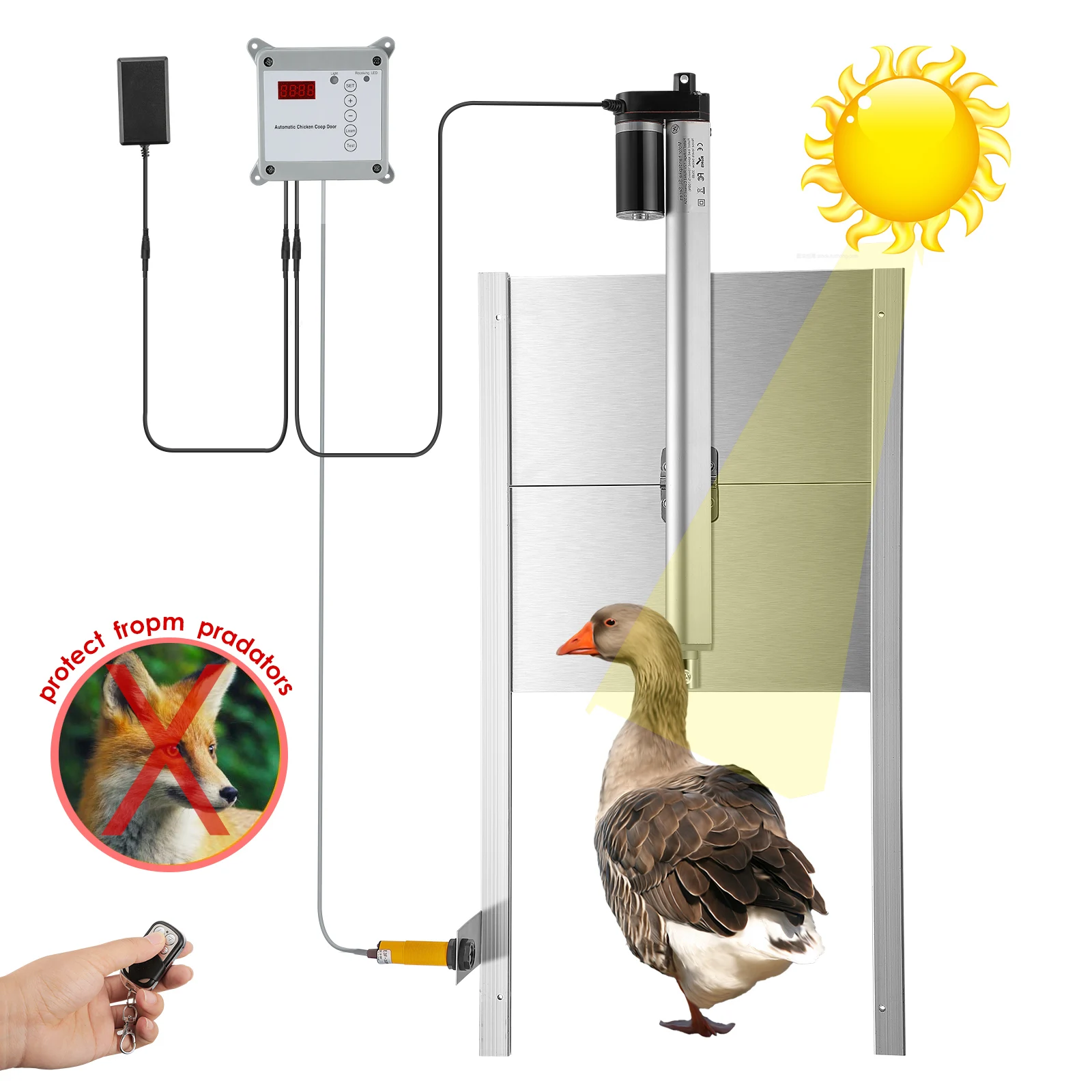 

110V 220V Infrared Chicken House Automatic Door Light Sensor Timing Controller Chicken Coop Door Opener Kit for Farm Poultry