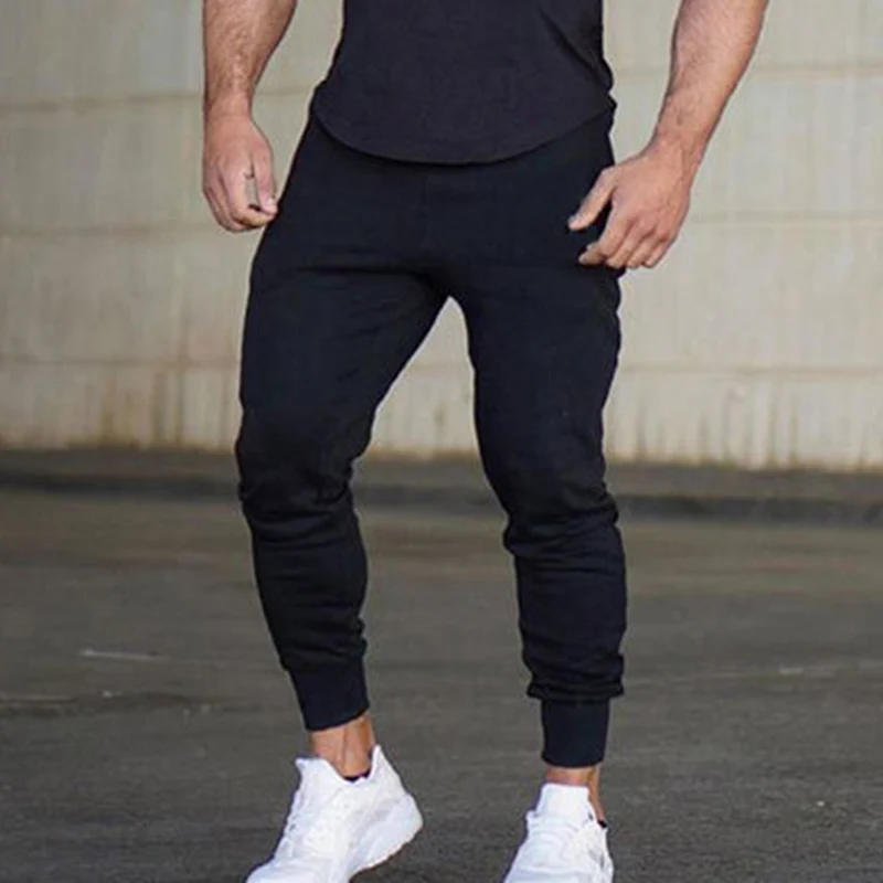 

Men Gym Pants Cotton Pencil Pants Bodybuilding Drawstring Jogger Running Trousers SAL99