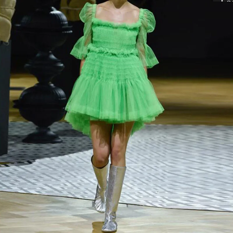 

Неоново-Зеленые Короткие вечерние платья из тюля с рукавом 3/4, 2020, низкая юбка-пачка, индивидуальные платья для выпускного вечера, недорогие официальные платья