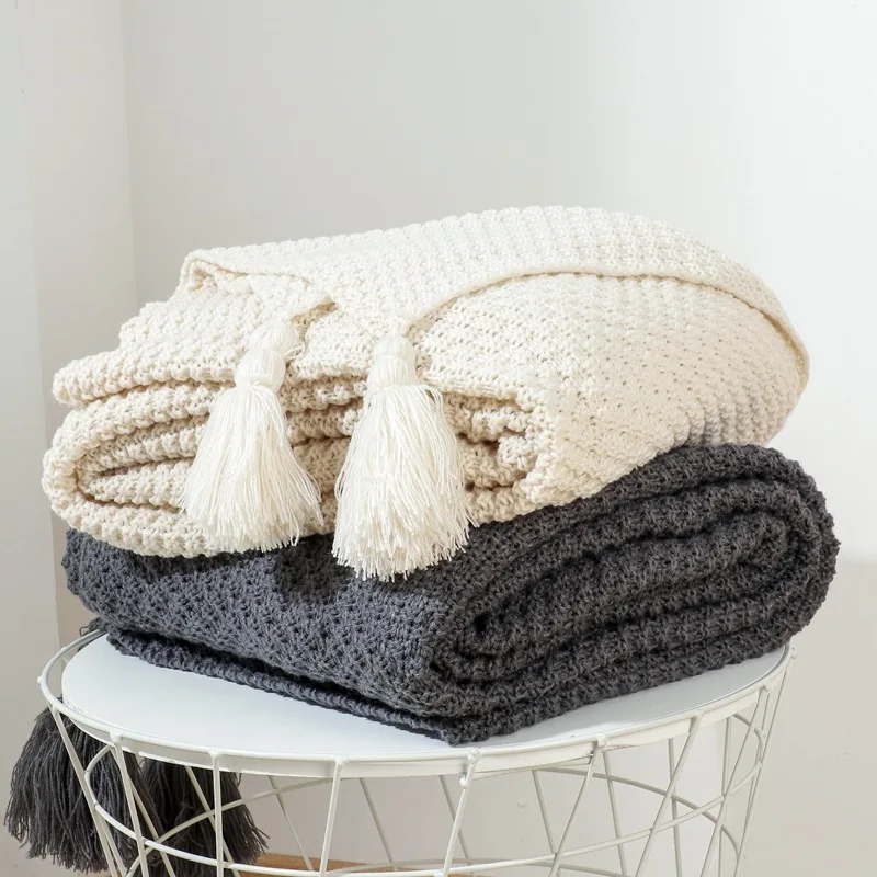 

Knit Blanket with Tassel Beige Grey Throw Blanket For Bed Sofa Decoration Home Textile Fashion 130x170 100x150 Knitted Blanket