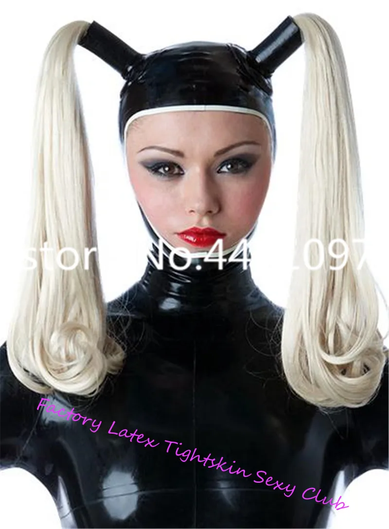 

Latex Cosplay Mask With Two Wigs Fetish Rubber Hook Customized XS-XXL