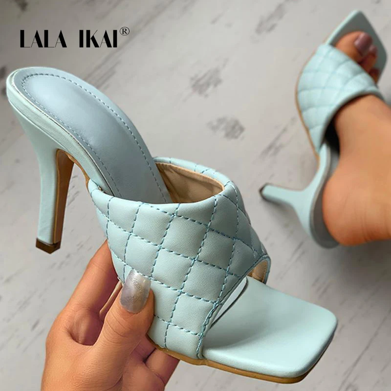 Женские летние босоножки на шпильке LALA IKAI модные женские с клетчатым узором и