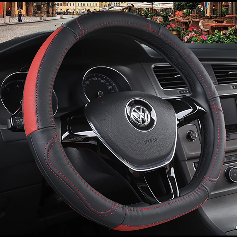 

D Shape Car Steering Wheel Cover Leather for Golf K3 POLO JATTA Suzuki Swift Nissan Rogue 2017 2018 2019 2020