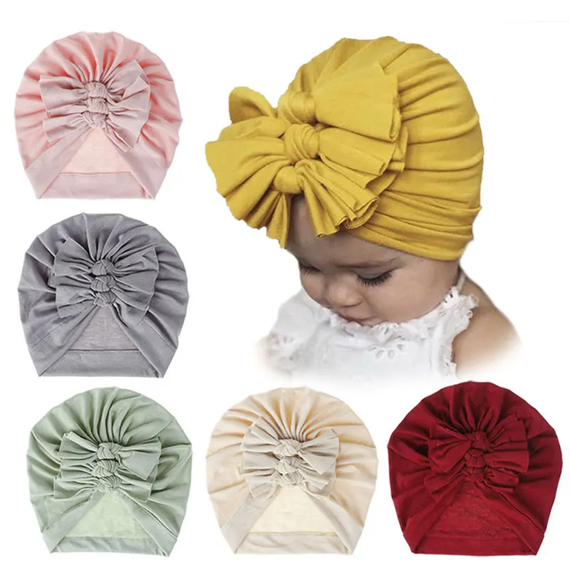 

2020 Baby Cotton Turban Top Knot Hat Toddler Kids Boy Girl India Beanie Cap Lovely Soft Newborn Three Bows Headwear Accessories