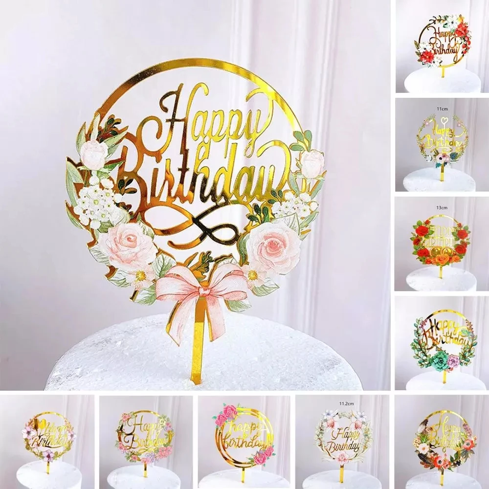 

1PC Acrylic Cake Topper Gold Flash Cake Topper Happy Birthday Party New Year Decoration For Home Party Supplies Cupcake Topper