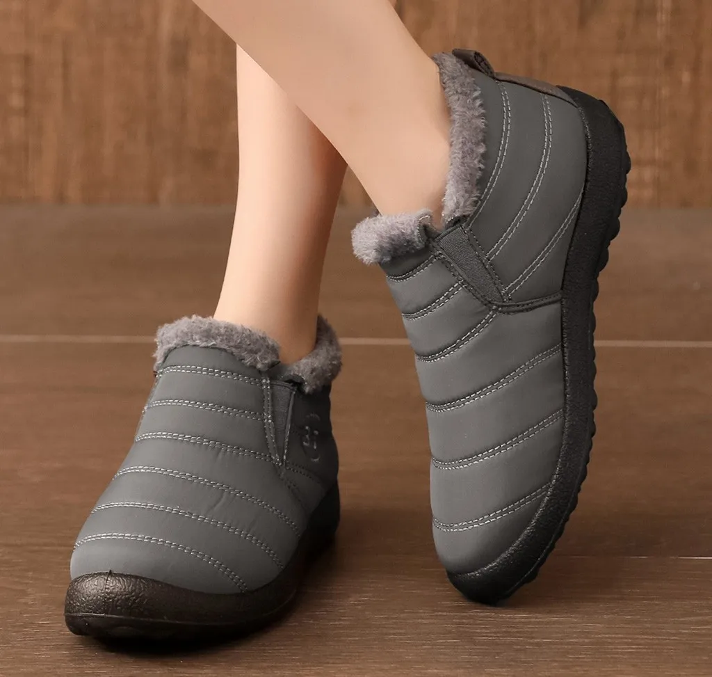 Женские зимние ботинки однотонные сохраняющие тепло ботильоны плюс бархатные