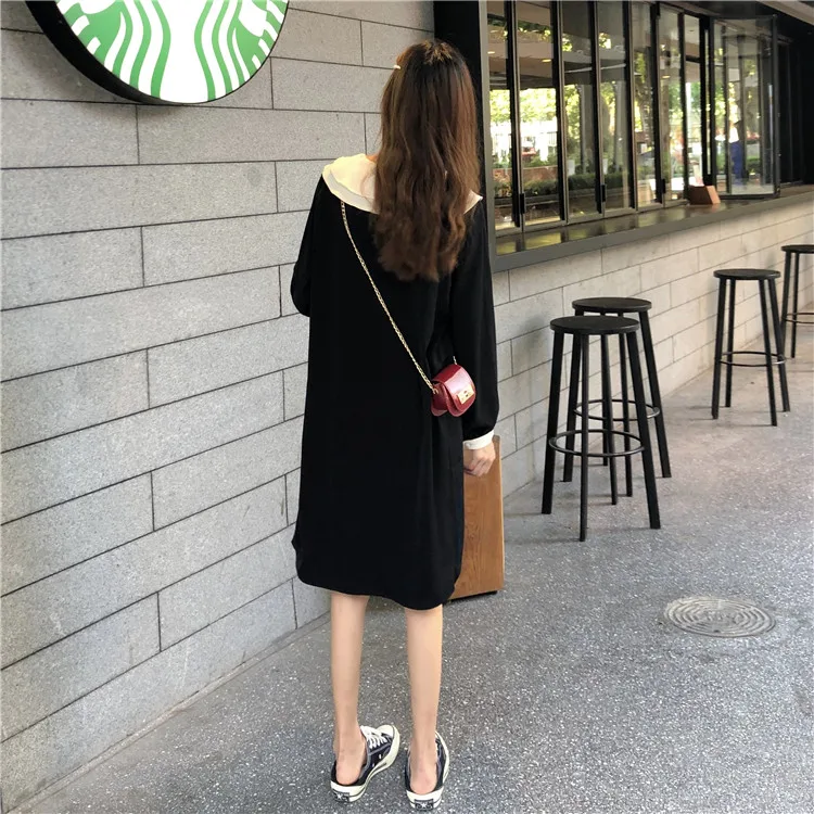 

Spring and autumn style vintage peter pan collar button full black straight knee-length dress Women's Clothing fashion dresses