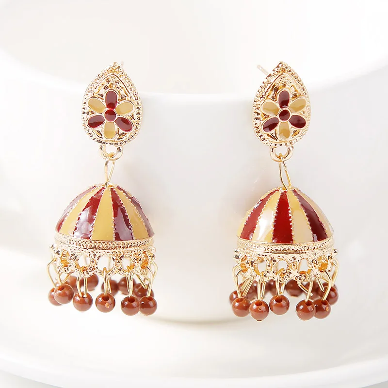 Индийские серьги с множеством цветов эмали в стиле моды для женщин винтажного этнического племенного золотого украшения с каплей заявления леди ювелирные изделия.