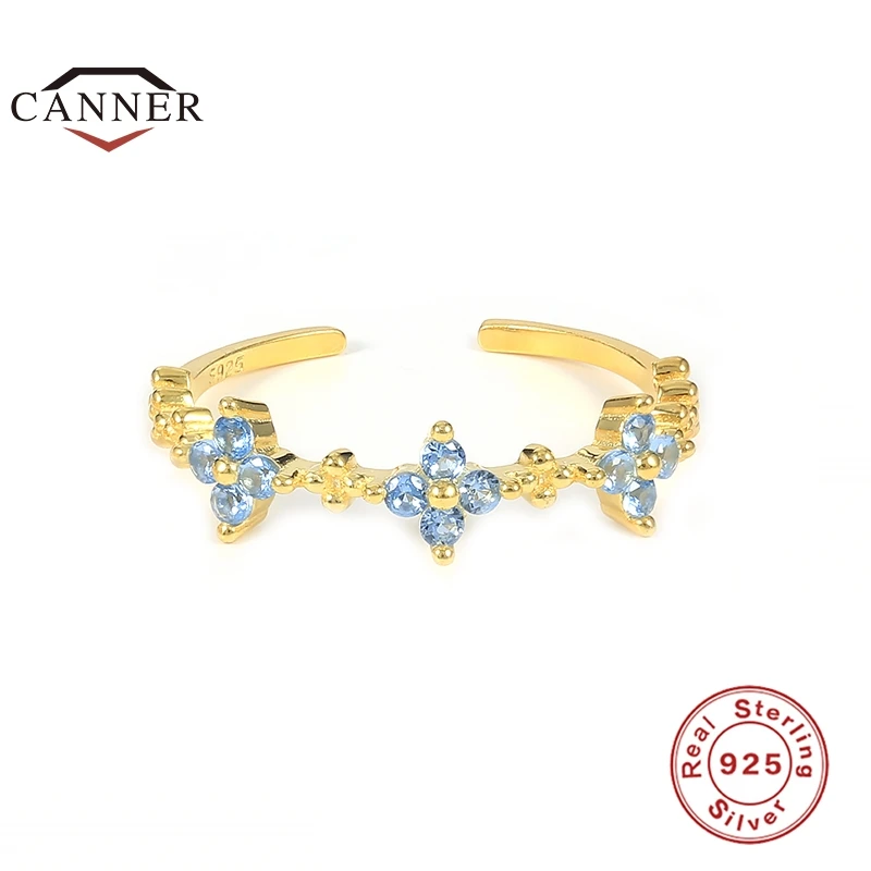 

CANNER Luxury Colorful Zircon Real 925 Sterling Silver Ring for Women Adjustable Open Wedding Finger Rings Jewelry Anillos Gifts