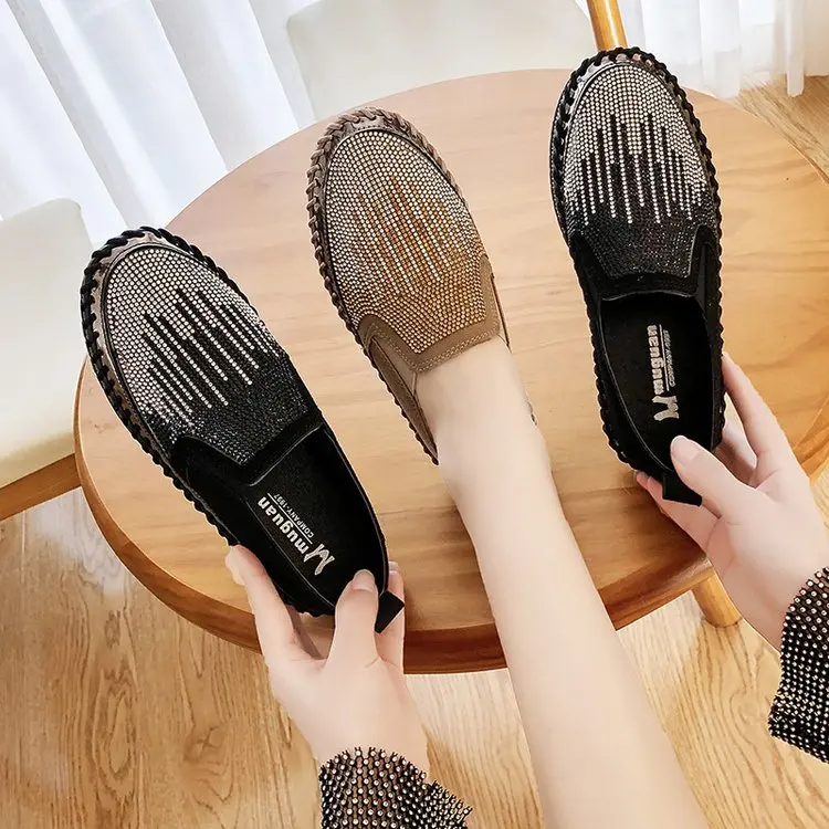 

Women Flats Crystal Ladies Glitter Bling Loafers Patchwork Flat Platform Fashion Woman Spring Casual Moccasins Female Shoes 2020
