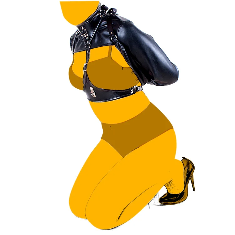 

Women Straight Jacket PU Leather Bondage Harness Bodysuit Restraint Open Bust