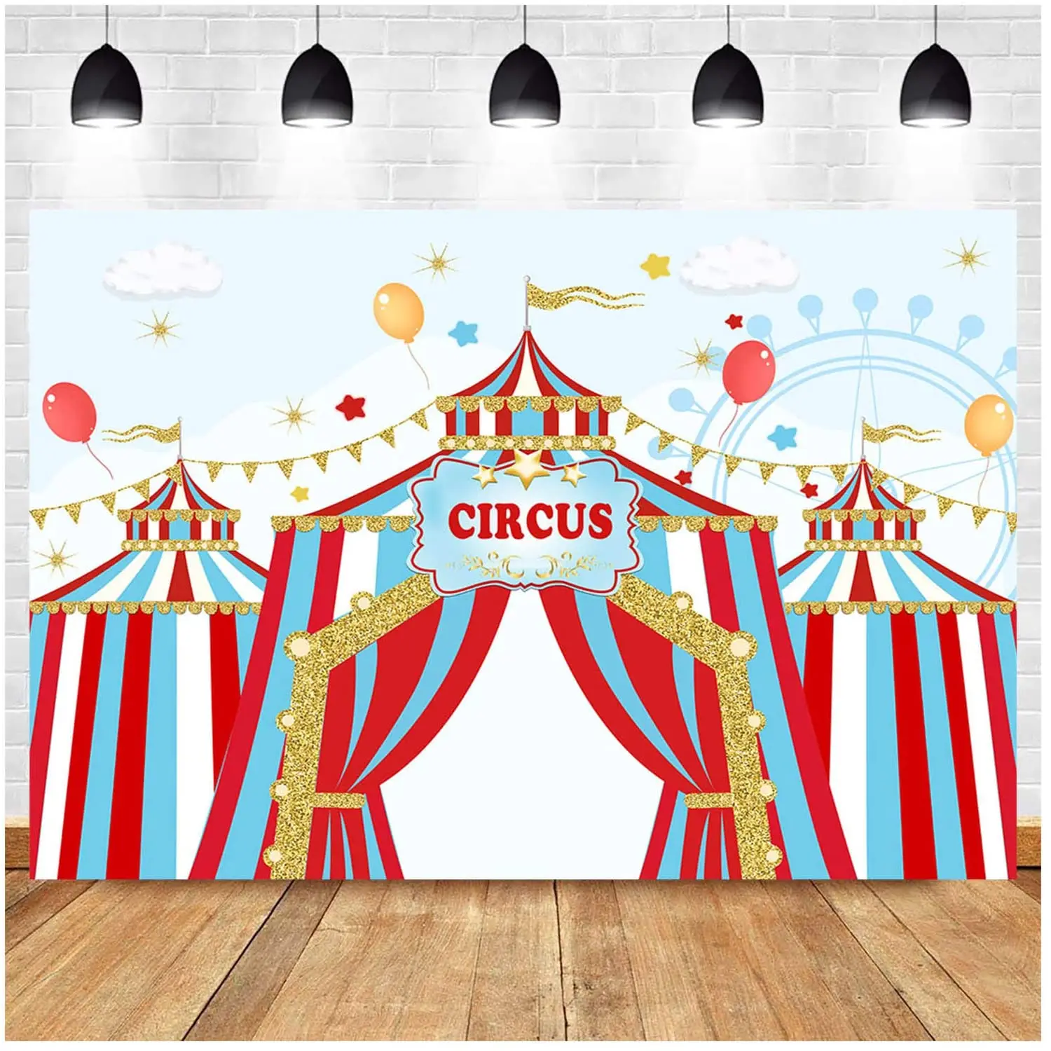 Blue Sky Red White Circus Backdrops Carnival Carousel Big Top Tent Baby Shower Kids Birthday Party Dessert Cake Table Decor