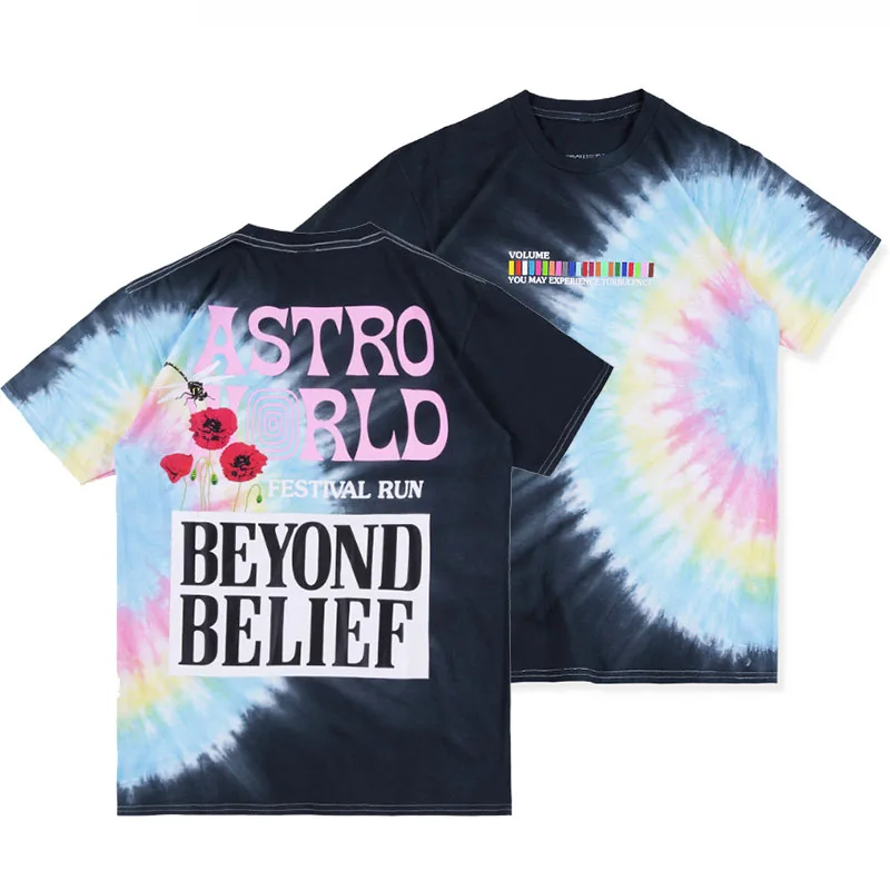 С изображением Трэвиса Скотта Astroworld Festival Run Tie футболка цветная T Мужская и женская 1:1 лучшее качество ASTROWORLD с изображением Трэвиса Скотта футболки - Цвет: 1