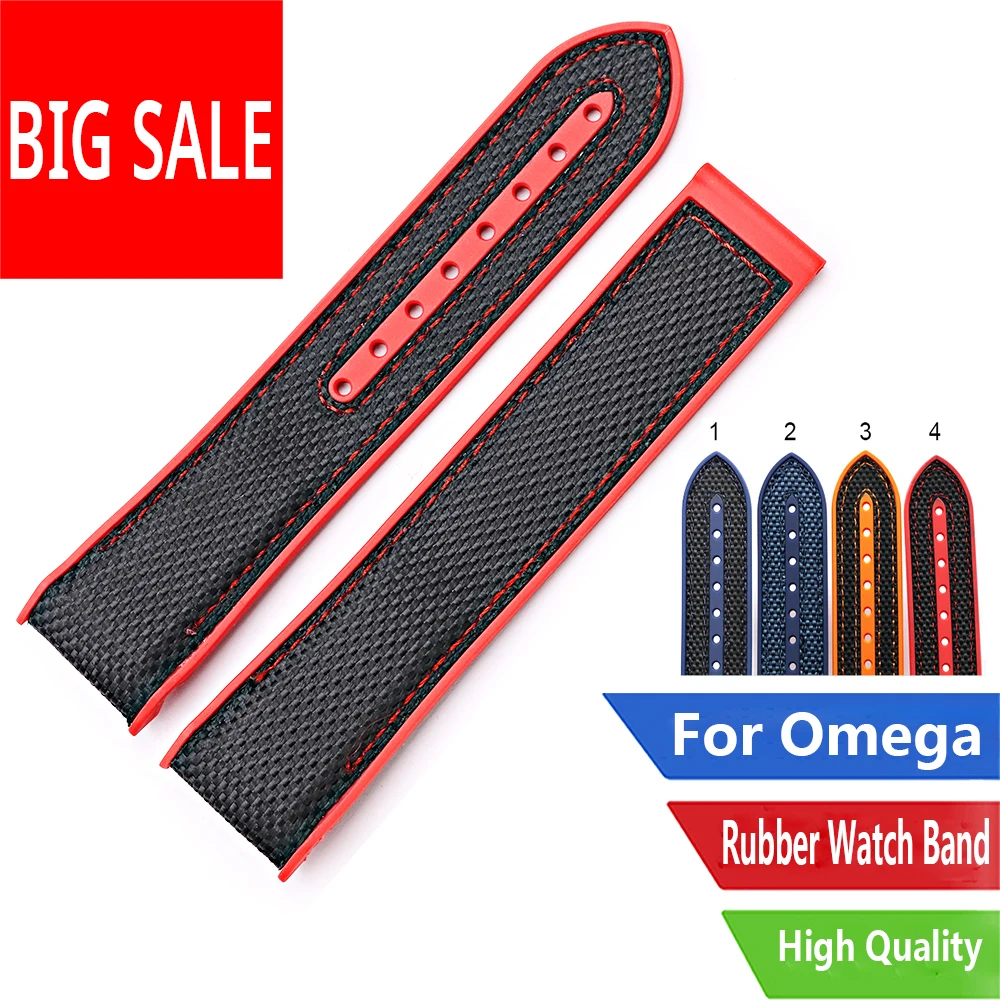CARLYWET 20 22mm TOP Quality Red Hot Sell Rubber Silicone With Nylon Replacement Watch Band Strap For Omega Planet Ocean 45 42mm