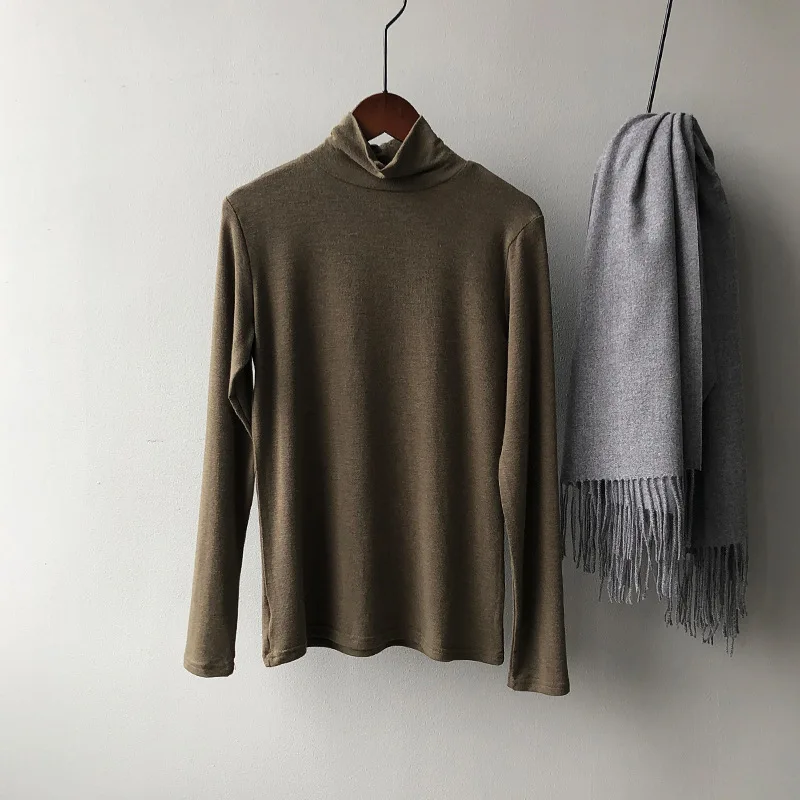 

2020 New Slim High Neck T-Shirt Base Inner Sweater Temperament Long Sleeved Bottoming Shirt Women's Solid Color All Match Top