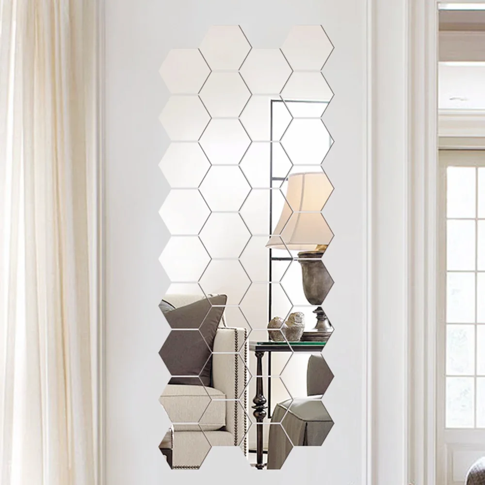 Зеркальные 3D наклейки на стену домашний декор шестиугольные украшения сделай