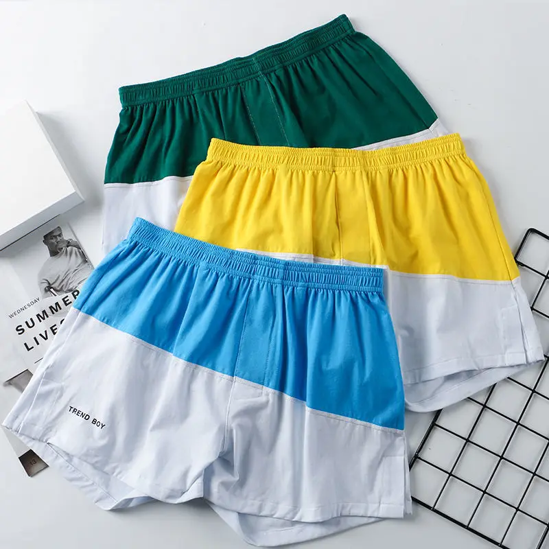 

Summer Men's Cotton Boxer Shorts Korean Fashion Breathable Loose Large Home Leisure Sports Shorts With Lining