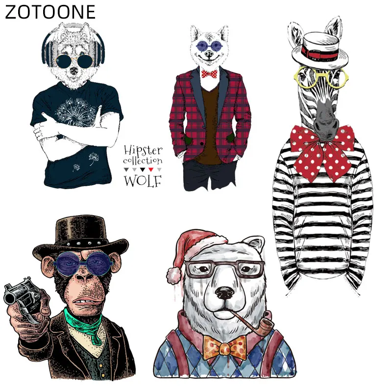 

ZOTOONE Mr. Animal Patches Monkey Stickers for Kids Ironing Transfers for Clothing Diy Cartoon Wolf Patch Clothes Appliques E