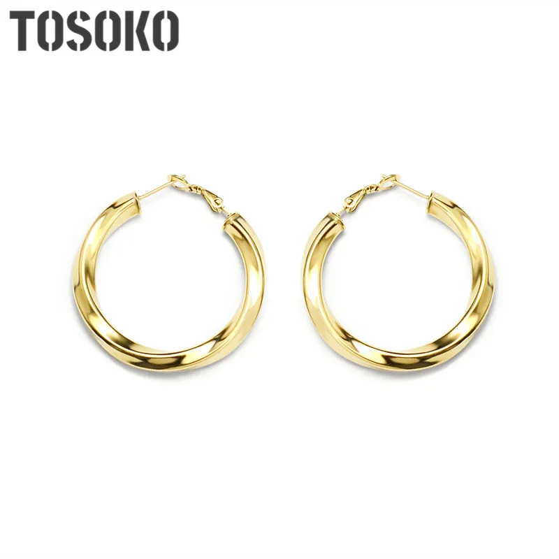Женские полые серьги-кольца TOSOKO, ювелирные изделия из нержавеющей стали BSF249