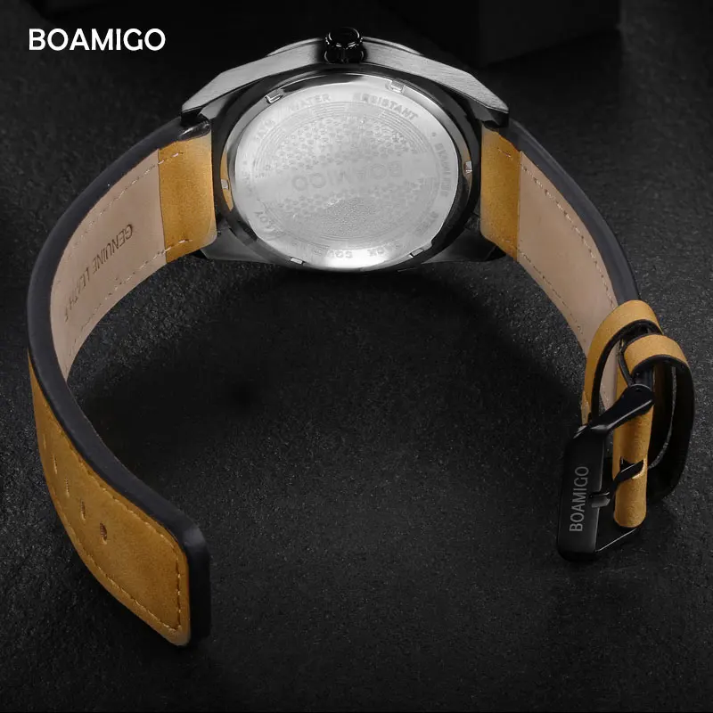 Мужские водонепроницаемые кварцевые часы с датой и кожаным ремешком до 30 м |