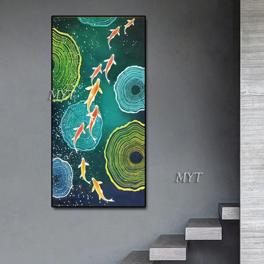 Настенное украшение для отеля ручная роспись золотые рыбы картина на стену